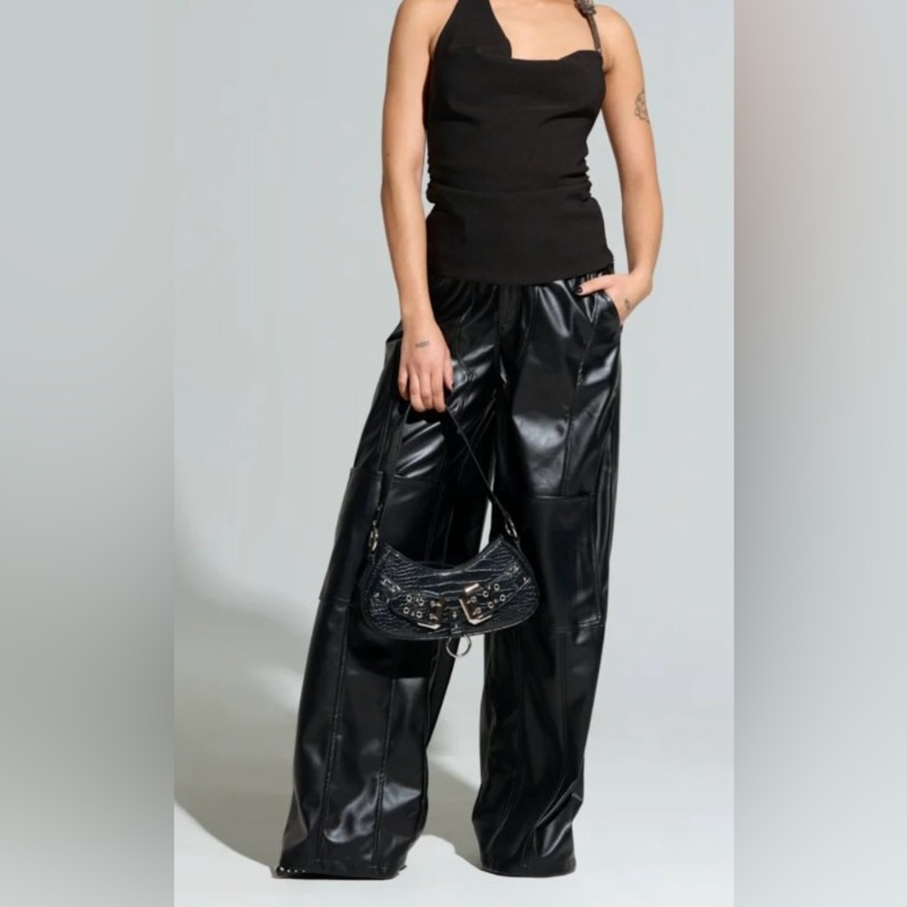 Super fly !! Black Wide Leg faux leather pants